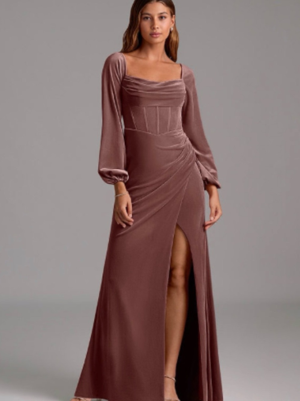 Azazie NWT Long Sleeve Square Neck Velvet Dress
